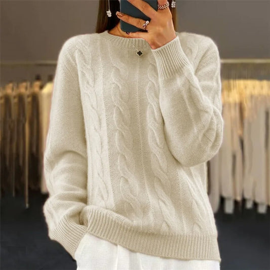 Soft knitted sweater with cable pattern