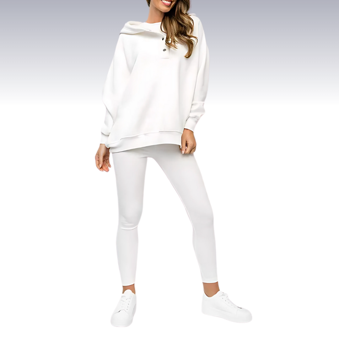 Comfortable 3-piece fall set - hoodie with buttons, shirt and leggings