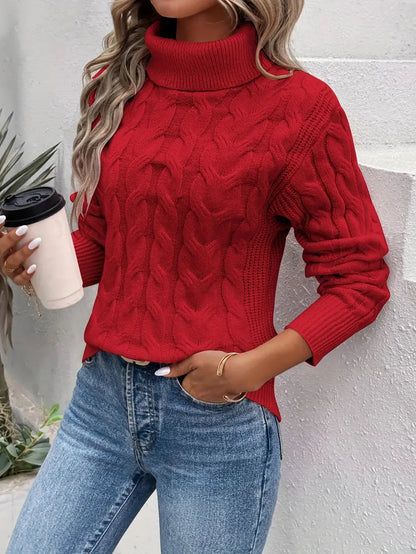 Knitted cable turtleneck sweater