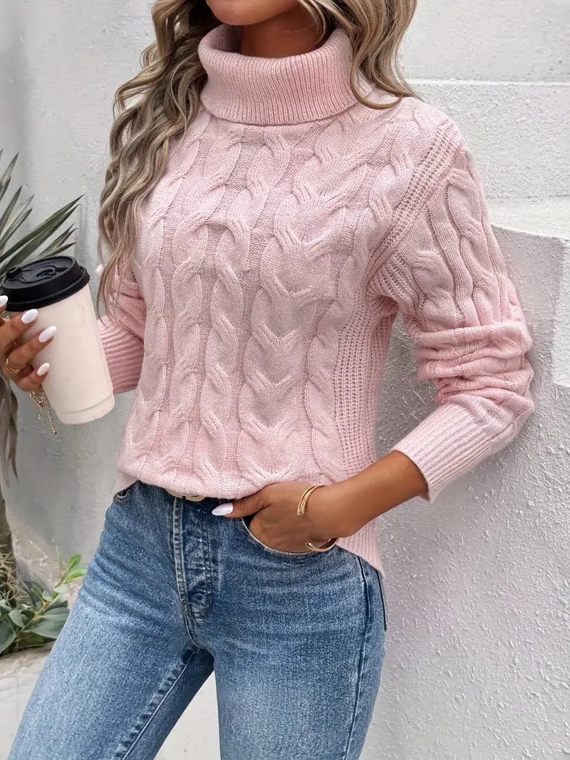 Knitted cable turtleneck sweater