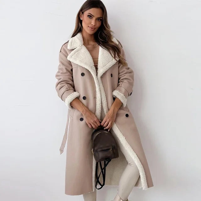 Long ladies winter coat leather look