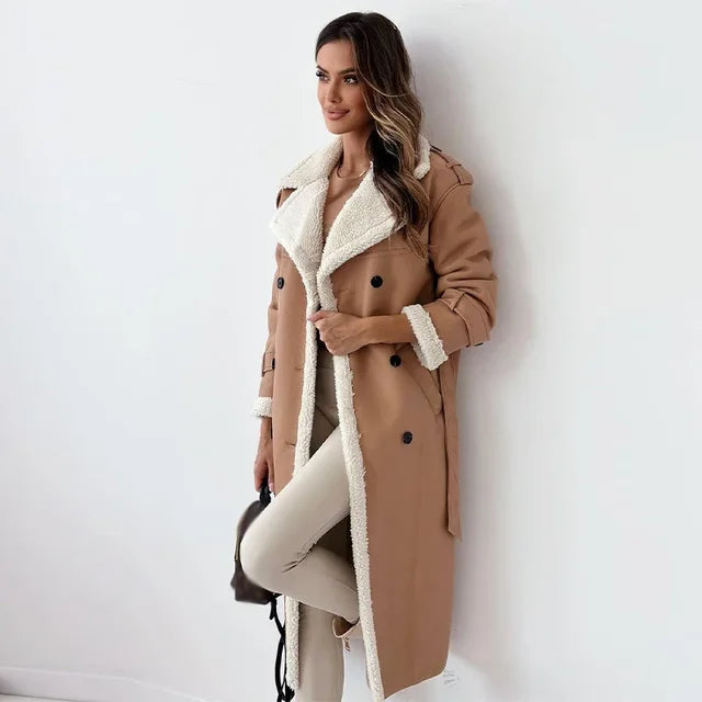 Long ladies winter coat leather look