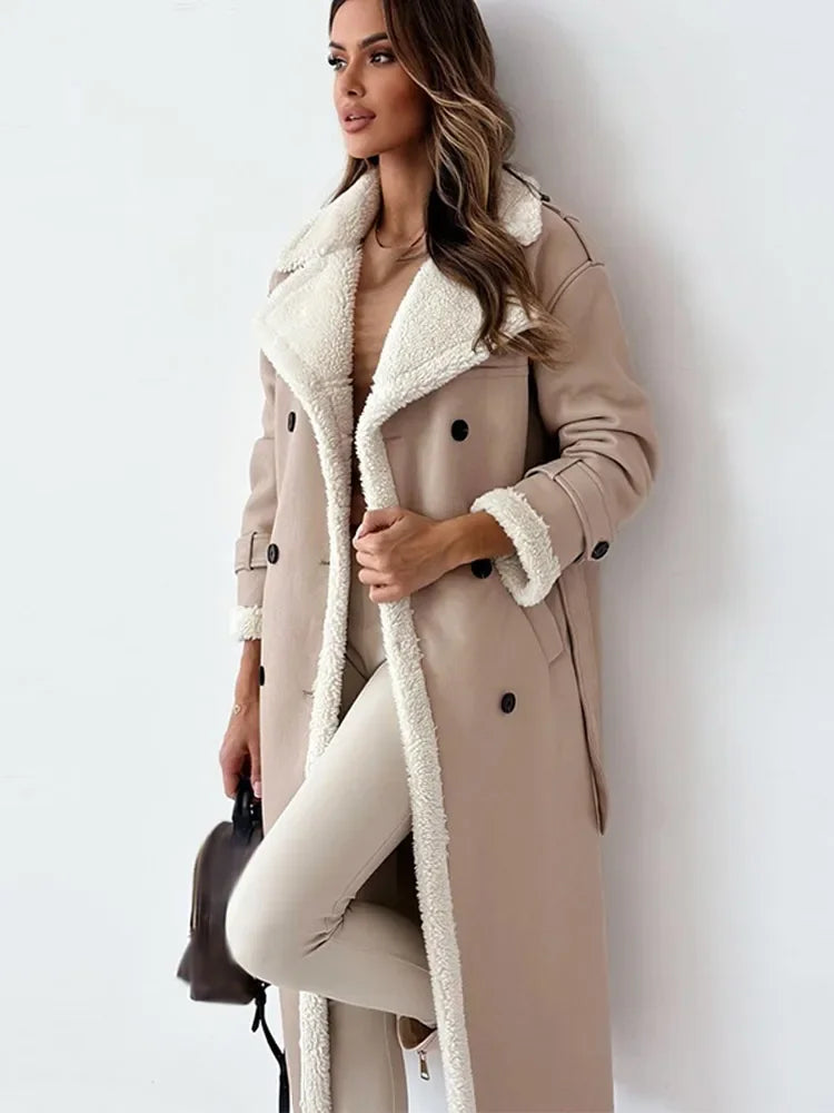 Long ladies winter coat leather look