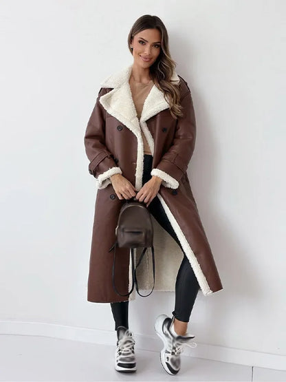 Long ladies winter coat leather look