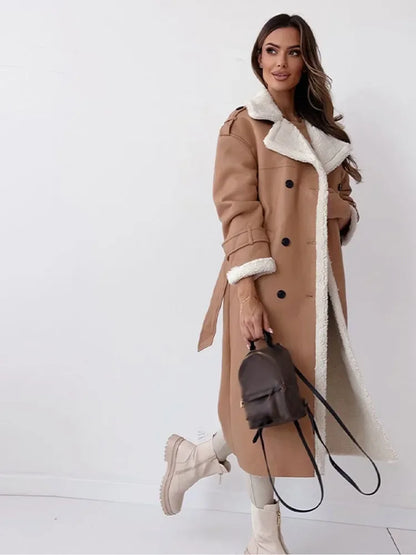 Long ladies winter coat leather look