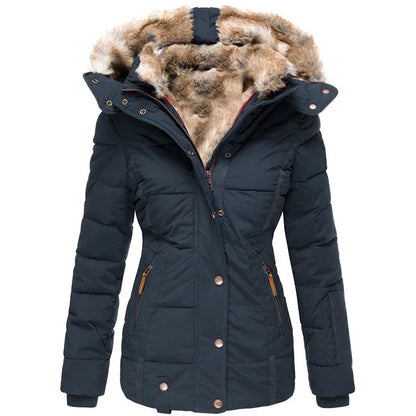 Warm long women's winter coat with faux fur lining