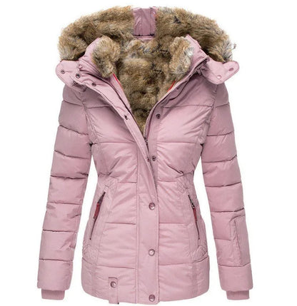 Warm long women's winter coat with faux fur lining