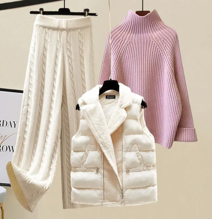 Luxurious cashmere knit set (trousers, sweater and vest)