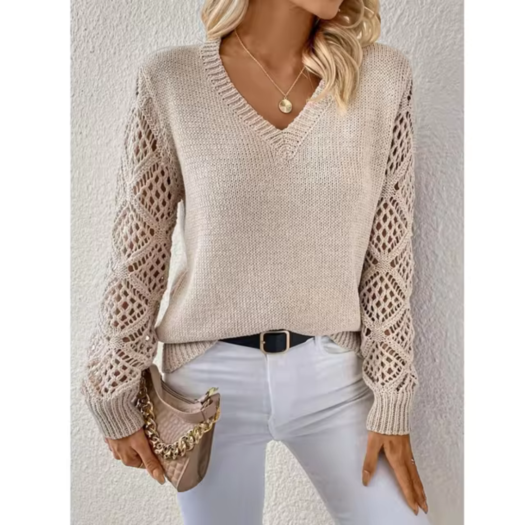 Women's knitted sweater with V-neck