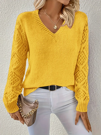 Women's knitted sweater with V-neck