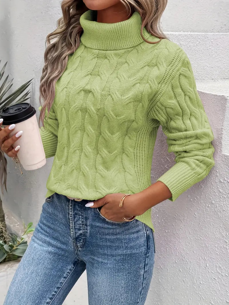 Knitted cable turtleneck sweater