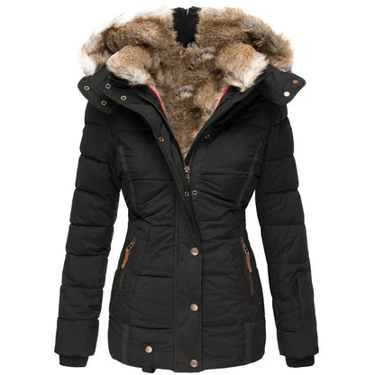 Warm long women's winter coat with faux fur lining