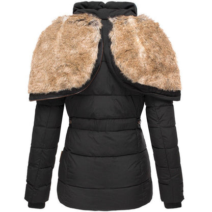 Warm long women's winter coat with faux fur lining